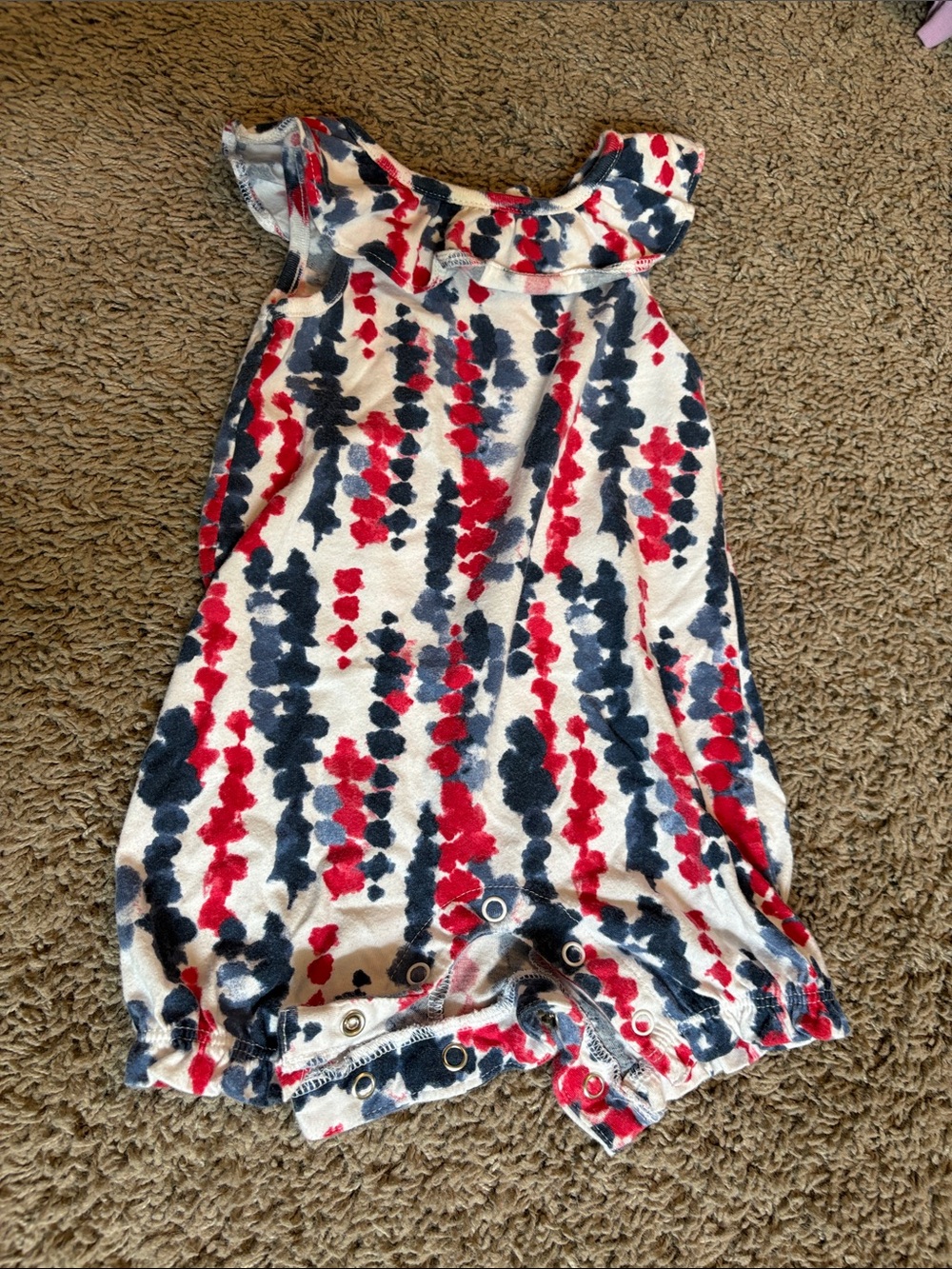 Red, Navy & White Tie-Dye Baby One-Piece Romper